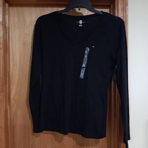 Tommy Hilfiger Black V-Neck Long Sleeve Shirt